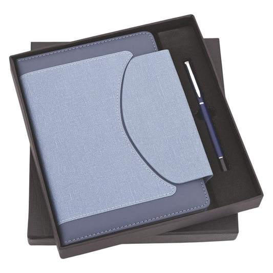 Professional Diary Set with Magnetic Closure and Pen, Grey (Ocean Blue)