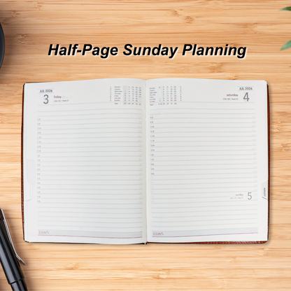 CrownLit 2026 Executive Diary, Leather-Textured Hardcover with Honeycomb Design, Multi-Functional Layout, B5.