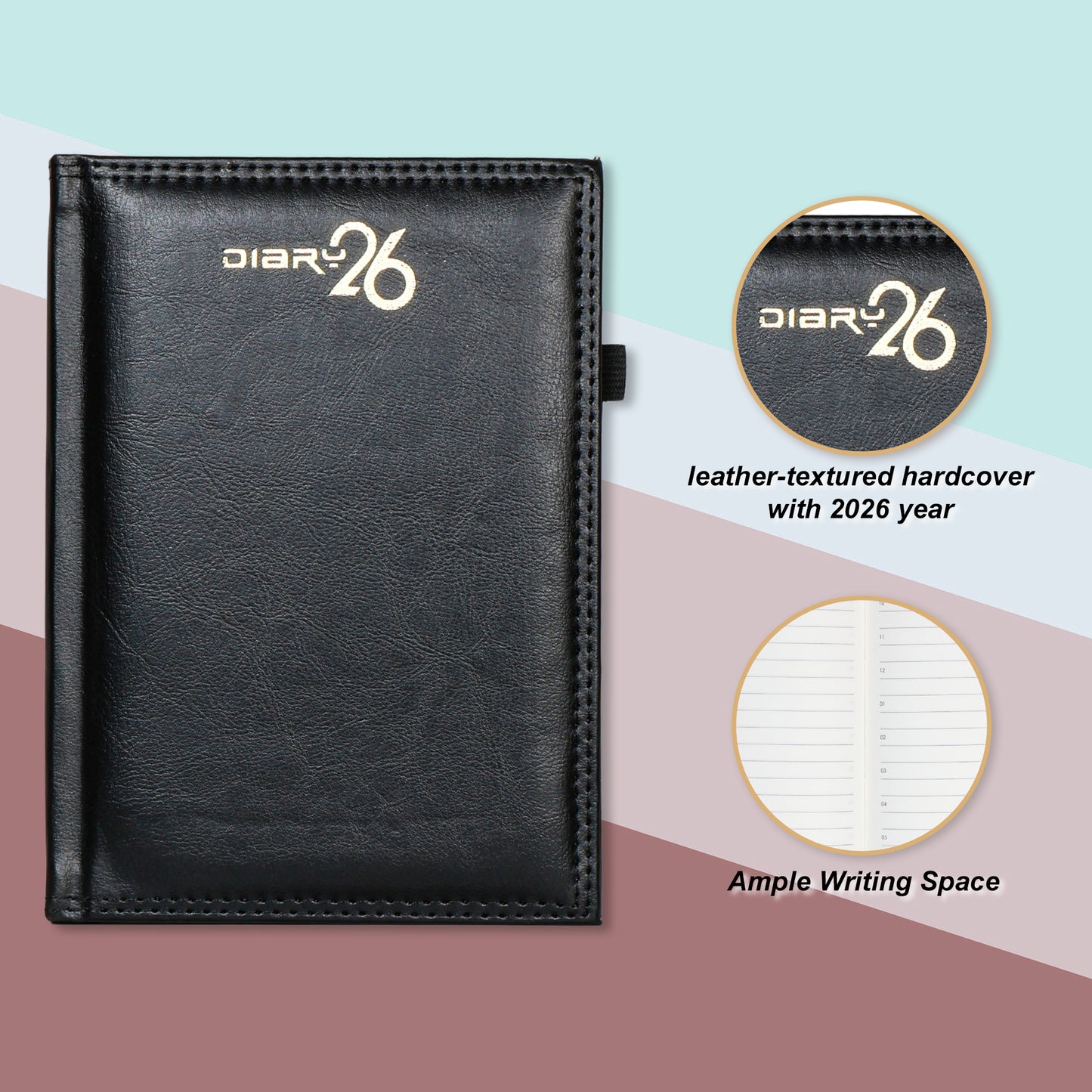 A5 2026 Dated Diary | Premium Black Leather Finish | Compact Executive Planner for Office & Corporate Gifts