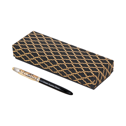 CrownLit Metallic Floral Design Magnetic Cap Roller Gel Pen, Customizable, Black and Gold