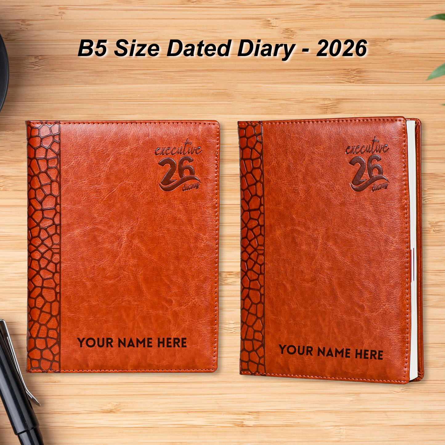 CrownLit 2026 Executive Diary, Leather-Textured Hardcover with Honeycomb Design, Multi-Functional Layout, B5.