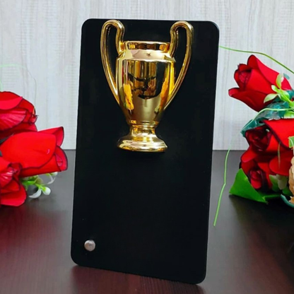 Best Dad Trophy Wall Plaque, Black Metal Card with Gold Trophy Design, 16 x 9 cm