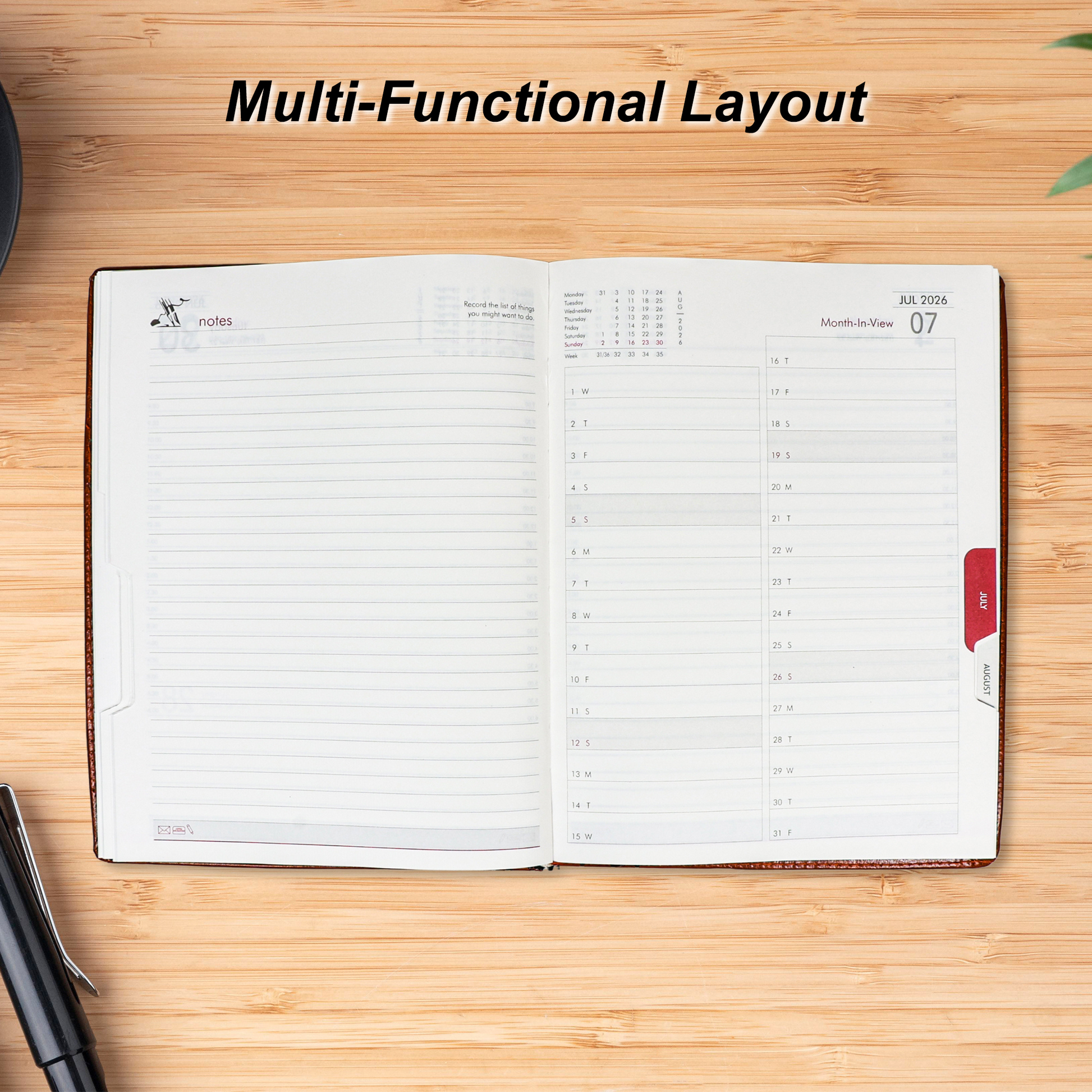 CrownLit 2026 Executive Diary, Leather-Textured Hardcover with Honeycomb Design, Multi-Functional Layout, B5.