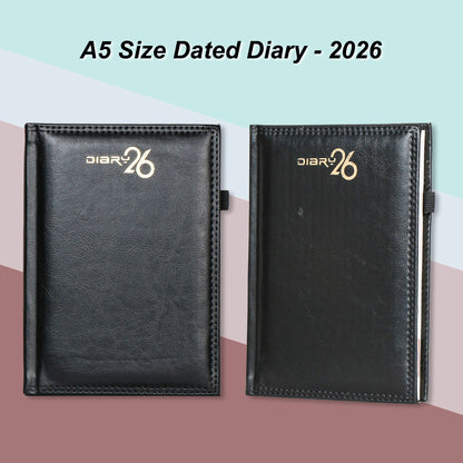 A5 2026 Dated Diary | Premium Black Leather Finish | Compact Executive Planner for Office & Corporate Gifts