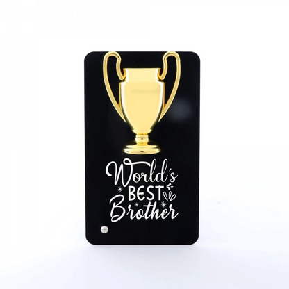 Crownlit World's Best Brother Metal Plaque with Golden Trophy, 16 x 9 cm, Black Decorative Stand, Gift for Raksha Bandhan
