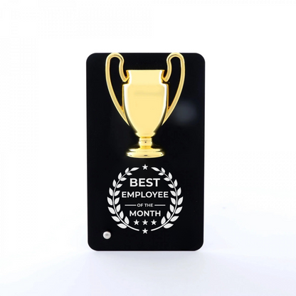 Metal Trophy Plaque, Best Employee of the Month Award, 16 cm x 9 cm, Black and Gold