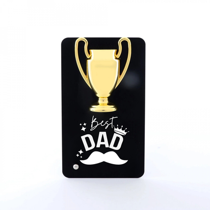 Best Dad Trophy Wall Plaque, Black Metal Card with Gold Trophy Design, 16 x 9 cm