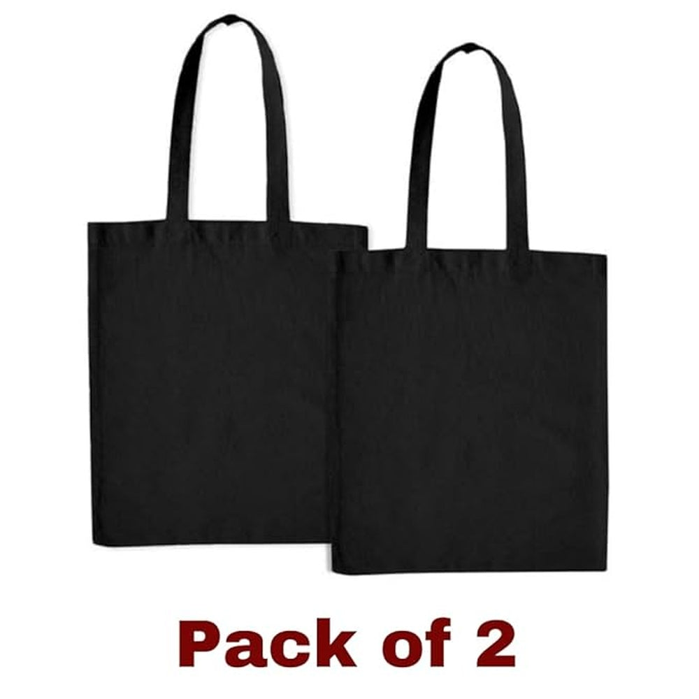 Large Cotton Tote Bag, 16" x 14.5", Holds Up to 15-20kg, Multiple Uses, Sets of 2, Black