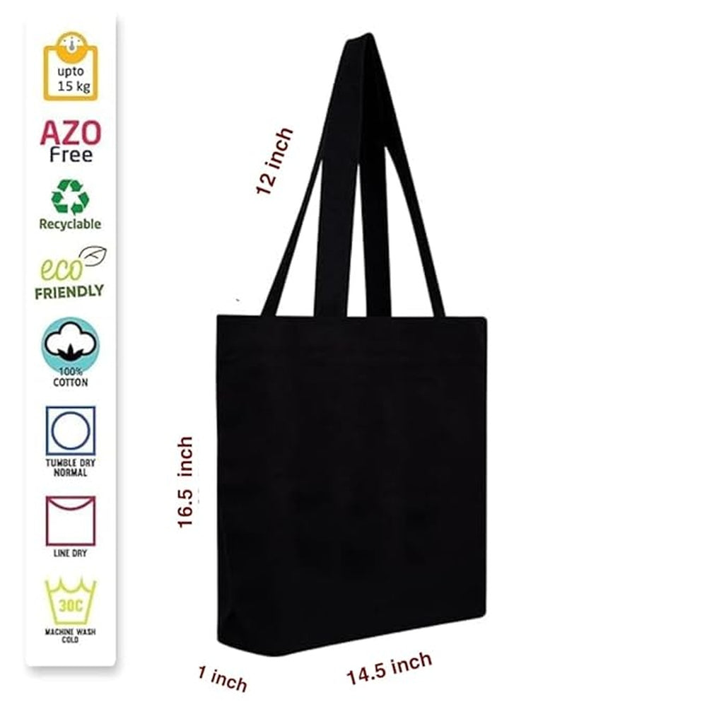 Large Cotton Tote Bag, 16" x 14.5", Holds Up to 15-20kg, Multiple Uses, Sets of 2, Black