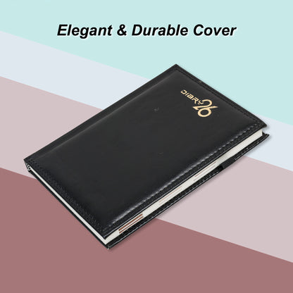 A5 2026 Dated Diary | Premium Black Leather Finish | Compact Executive Planner for Office & Corporate Gifts