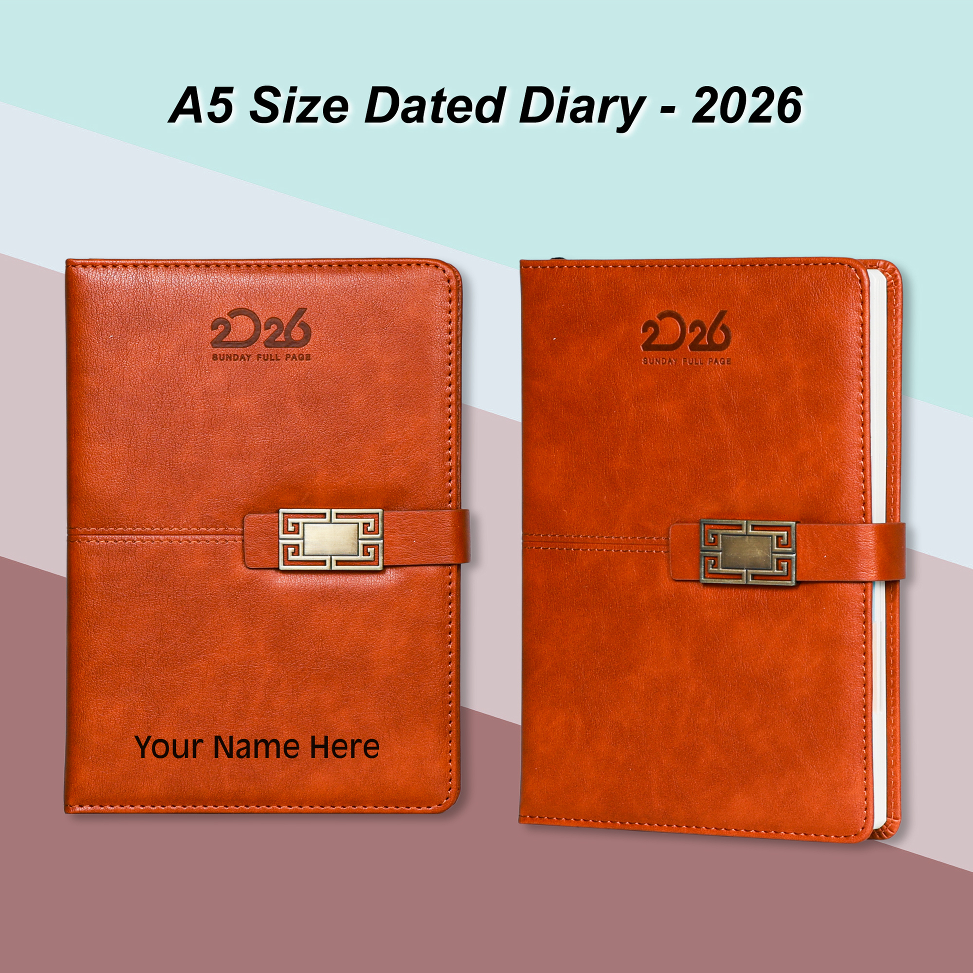 2026 Personalized Brown Leather Diary with Designer Magnetic Lock | Custom Name Engraved Executive Planner | Premium Corporate Gift Diary