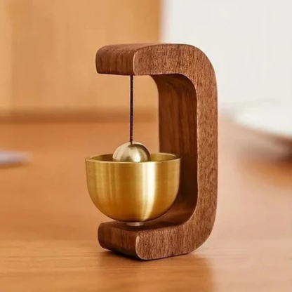 Minimalist Wooden Brass Desk Bell | Japanese Zen Door Bell for Home, Office & Meditation