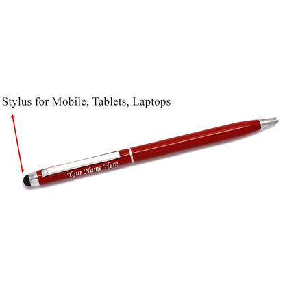 Personalised Red Metal Pen with Stylus & Wooden Box