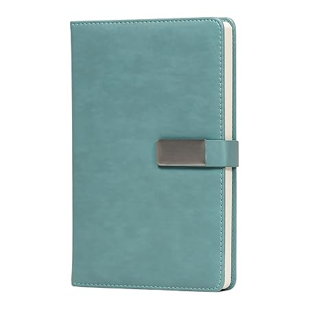 Personalized Magnetic Diary with Name Plate, Cyan PU Leather Cover, Hardbound, A5 size