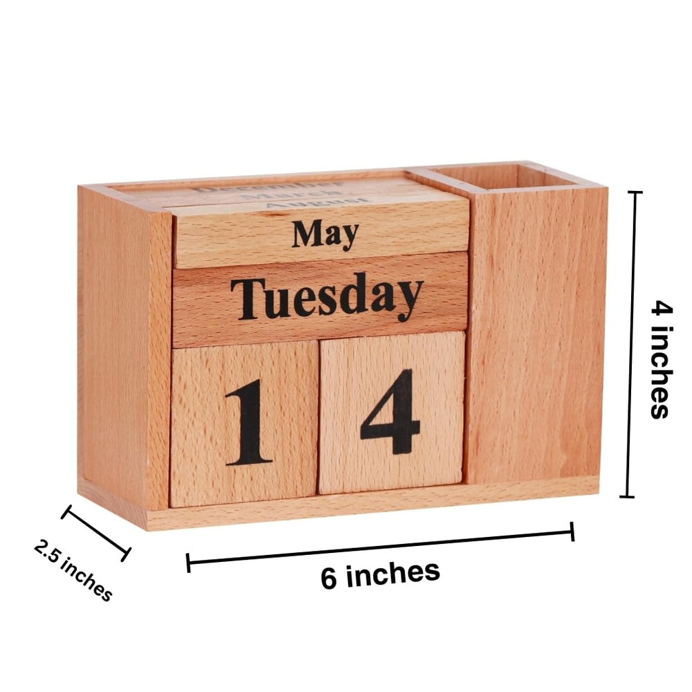 Large Wooden Desk Calendar with Pen Holder, Imported Pest-Proof Material, Lifetime Use