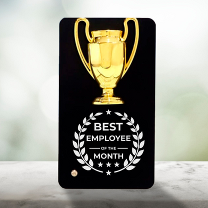 Metal Trophy Plaque, Best Employee of the Month Award, 16 cm x 9 cm, Black and Gold
