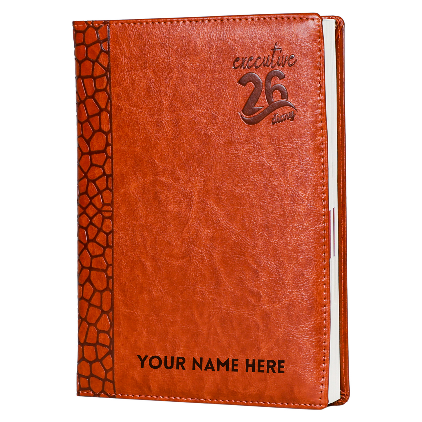 CrownLit 2026 Executive Diary, Leather-Textured Hardcover with Honeycomb Design, Multi-Functional Layout, B5.