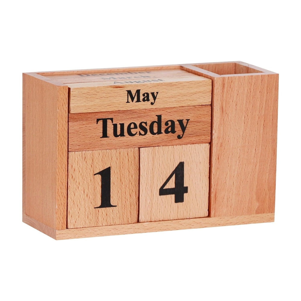 Large Wooden Desk Calendar with Pen Holder, Imported Pest-Proof Material, Lifetime Use