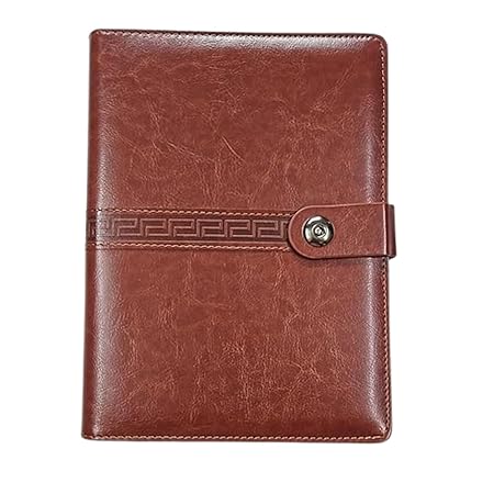 Personalized Leather Desk Organizer Diary with Magnetic Lock, Brown, Name Engraving Option
