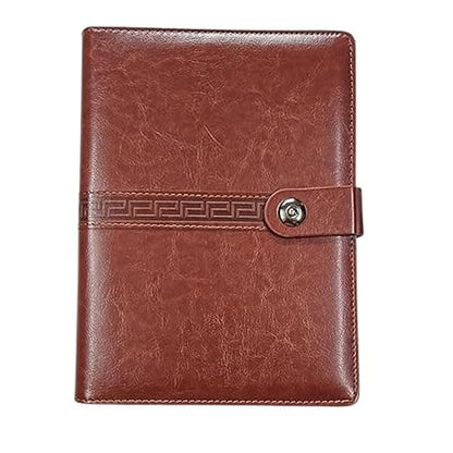 Personalized Leather Desk Organizer Diary with Magnetic Lock, Brown, Name Engraving Option