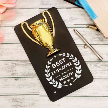 Metal Trophy Plaque, Best Employee of the Month Award, 16 cm x 9 cm, Black and Gold