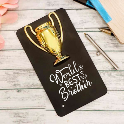 Crownlit World's Best Brother Metal Plaque with Golden Trophy, 16 x 9 cm, Black Decorative Stand, Gift for Raksha Bandhan