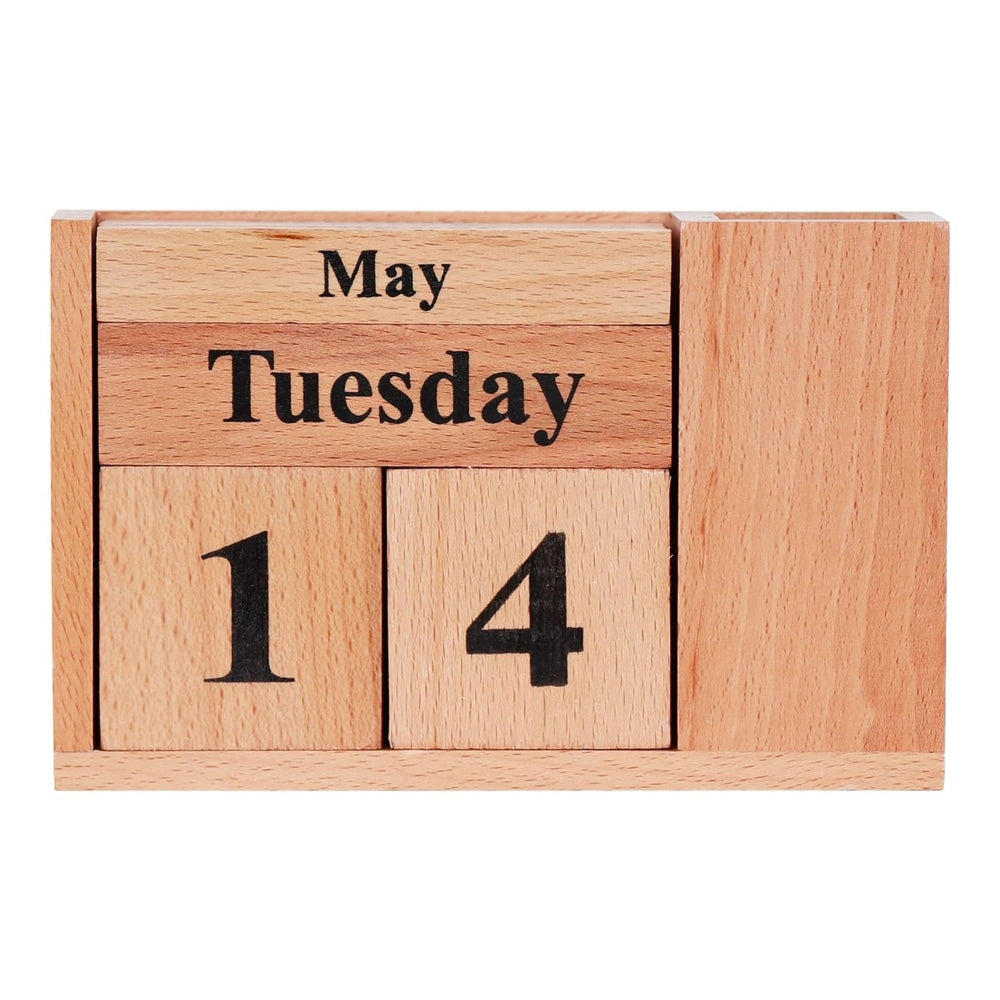 Large Wooden Desk Calendar with Pen Holder, Imported Pest-Proof Material, Lifetime Use
