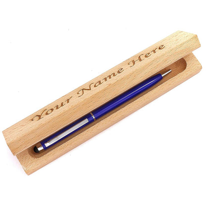 Blue Metal Pen with Stylus & Wooden Box