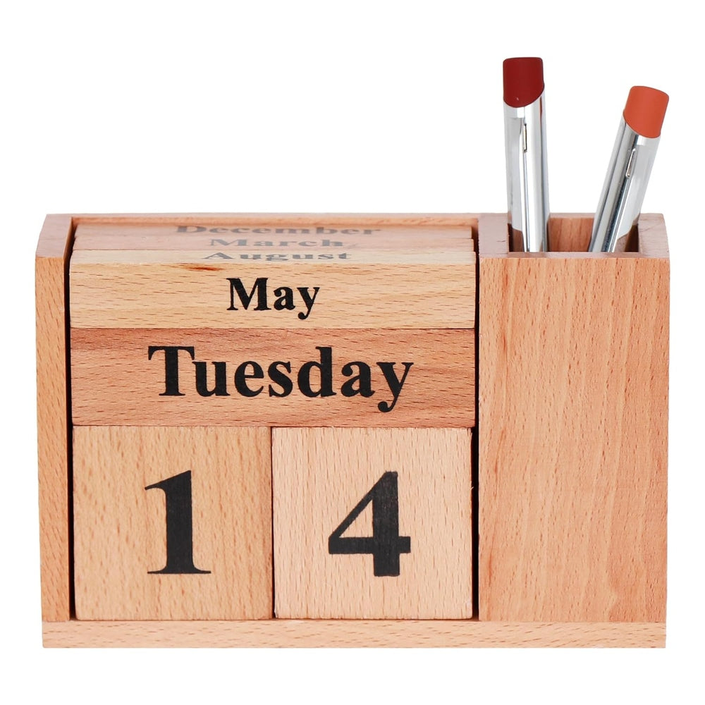 Large Wooden Desk Calendar with Pen Holder, Imported Pest-Proof Material, Lifetime Use