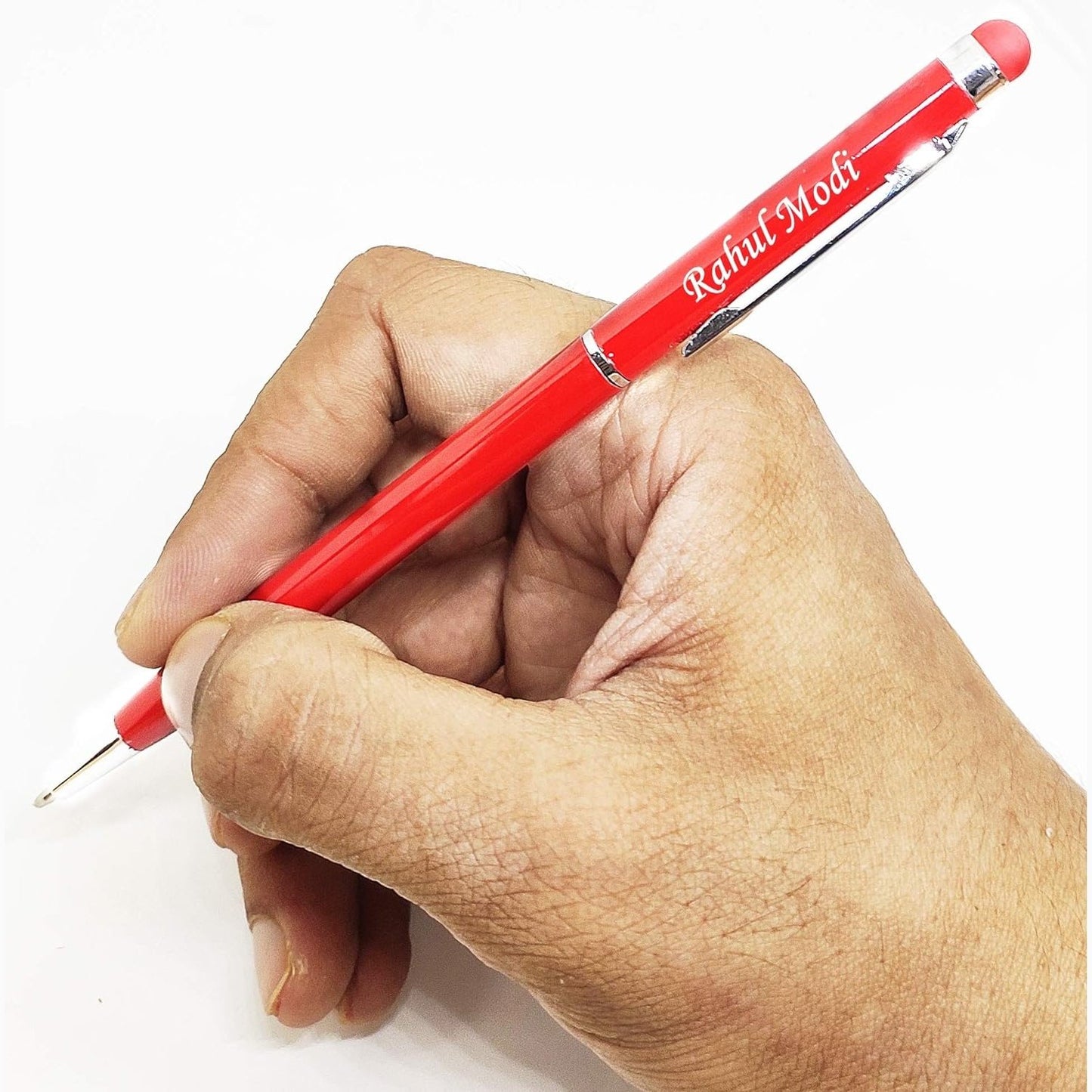 Personalised Red Metal Pen with Stylus & Wooden Box