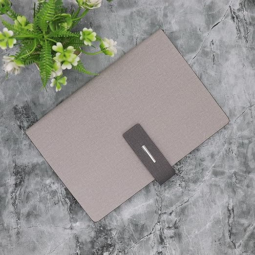 CrownLit A5 Grey Hardbound Diary with Lock, Pen Holder, Month Planner, Metal Bookmark, 21 x 15 cm