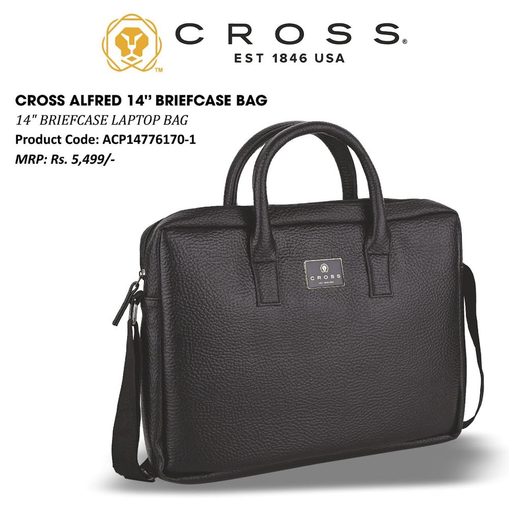 Cross Alfred Black Briefcase Laptop Bag | 14" Premium Leather Office & Travel Bag | Executive Cross Bag