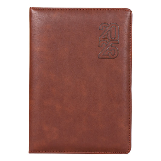 Crownlit Personalized 2025 A5 Dated Diary with Brown Cover, Monthly Planner, 12 Sections, 365 Pages