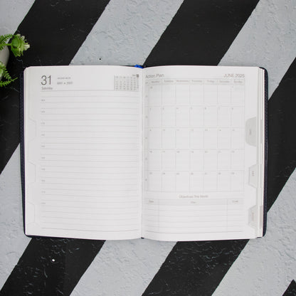 Crownlit Personalized 2025 A5 Dated Diary, 12 Months, 365 Pages, Hardbound Cover, Fabric, Metal Lock, Pen Holder