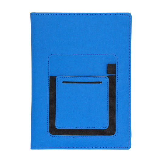 CrownLit A5 Customizable Blue Diary with Pouch, 21 x 15 cm, Hardbound Cover, Fabric Covering, Planner