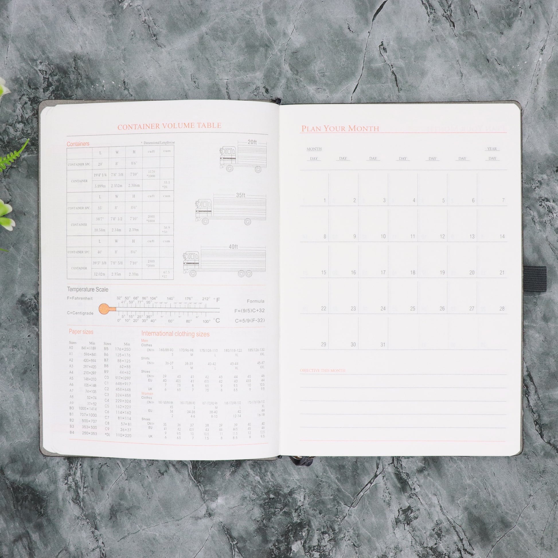 CrownLit A5 Grey Hardbound Diary with Lock, Pen Holder, Month Planner, Metal Bookmark, 21 x 15 cm