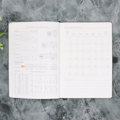 CrownLit A5 Grey Hardbound Diary with Lock, Pen Holder, Month Planner, Metal Bookmark, 21 x 15 cm