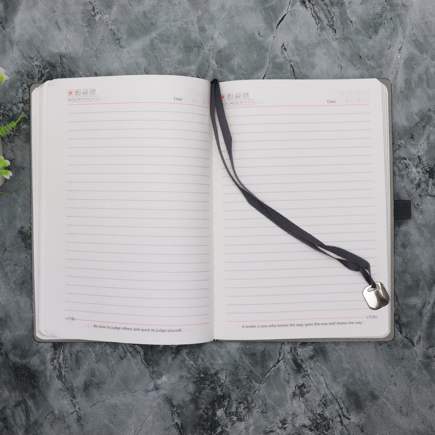 CrownLit A5 Grey Hardbound Diary with Lock, Pen Holder, Month Planner, Metal Bookmark, 21 x 15 cm