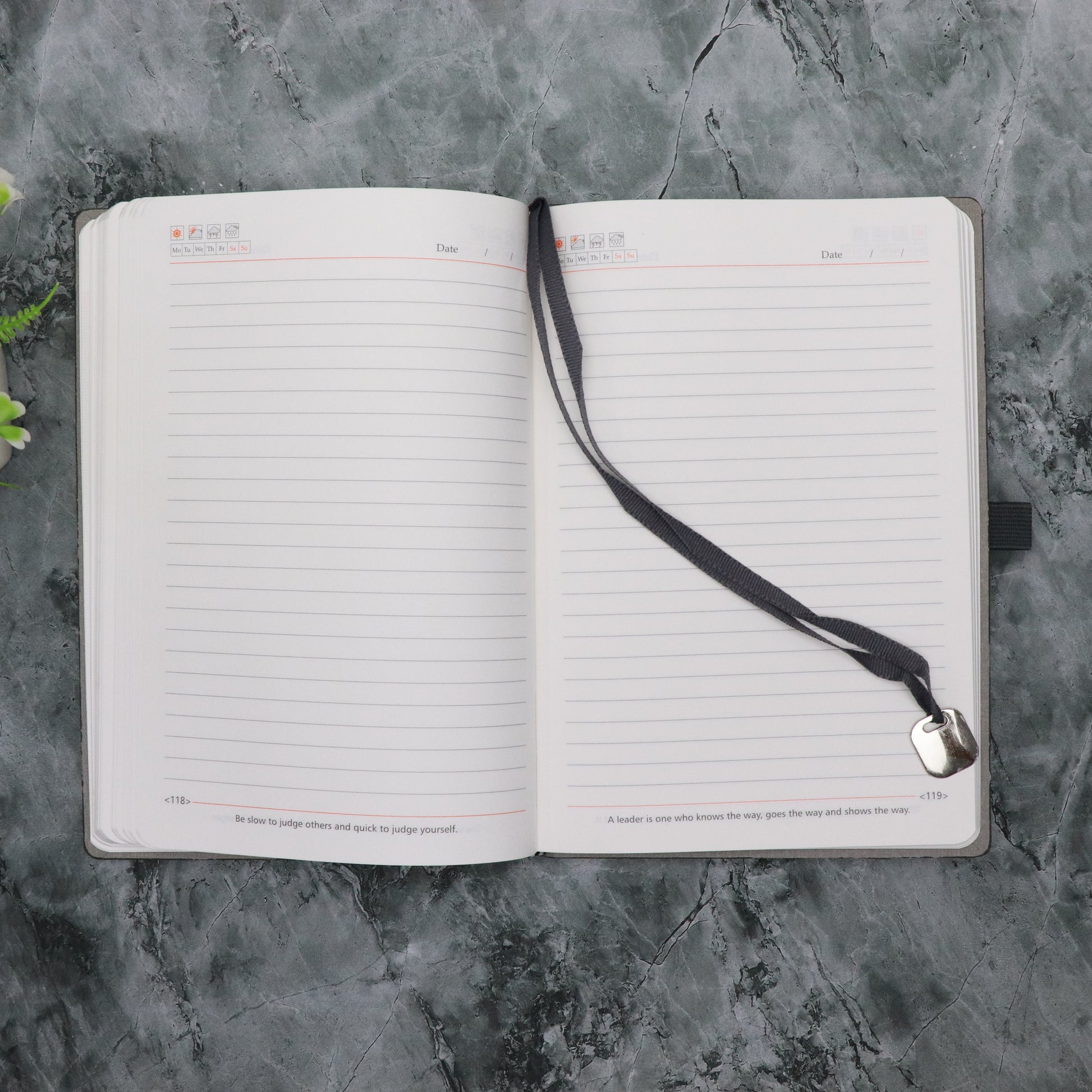 CrownLit A5 Grey Hardbound Diary with Lock, Pen Holder, Month Planner, Metal Bookmark, 21 x 15 cm