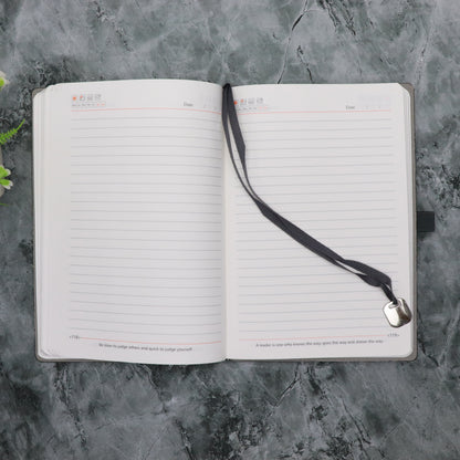 CrownLit A5 Grey Hardbound Diary with Lock, Pen Holder, Month Planner, Metal Bookmark, 21 x 15 cm