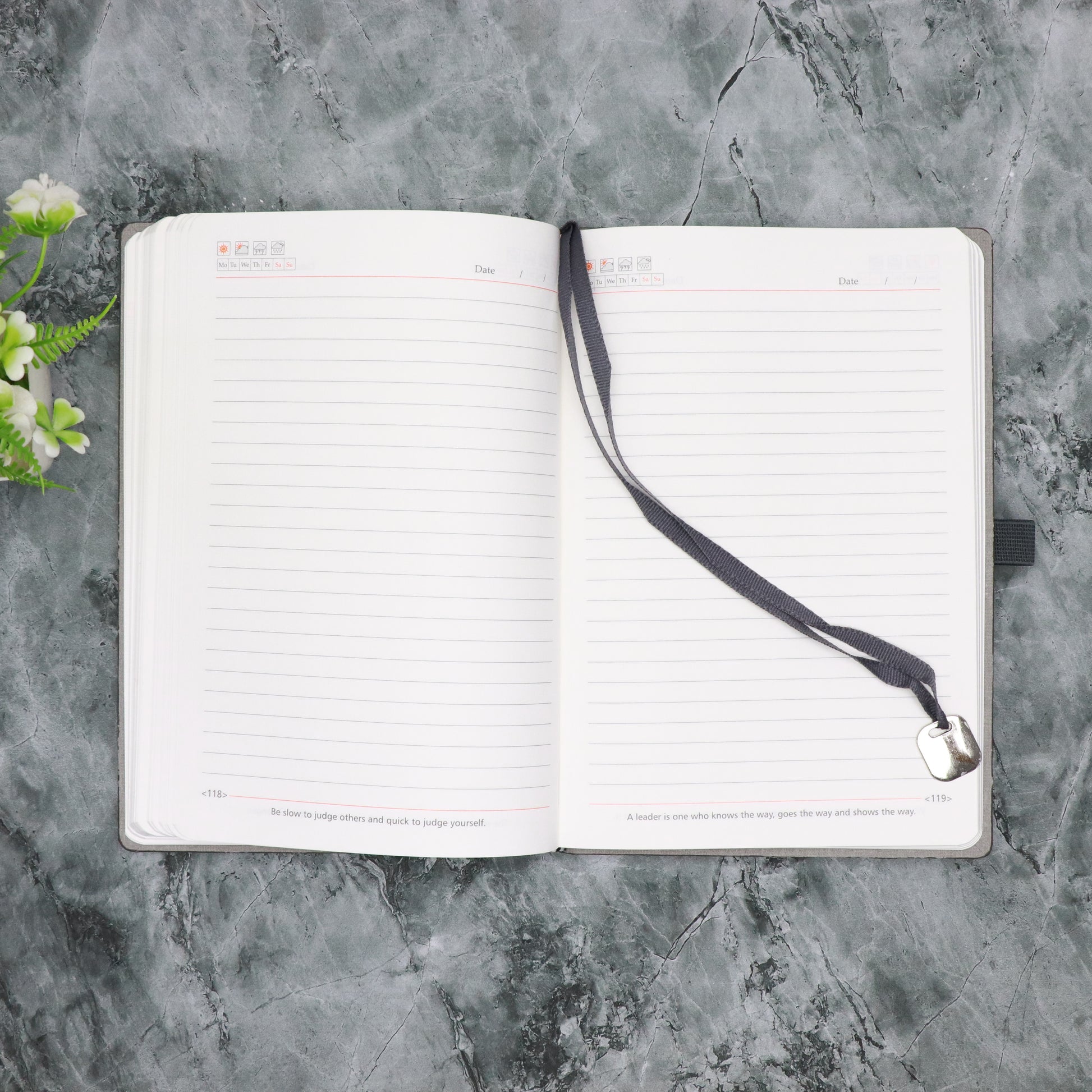 CrownLit A5 Grey Hardbound Diary with Lock, Pen Holder, Month Planner, Metal Bookmark, 21 x 15 cm