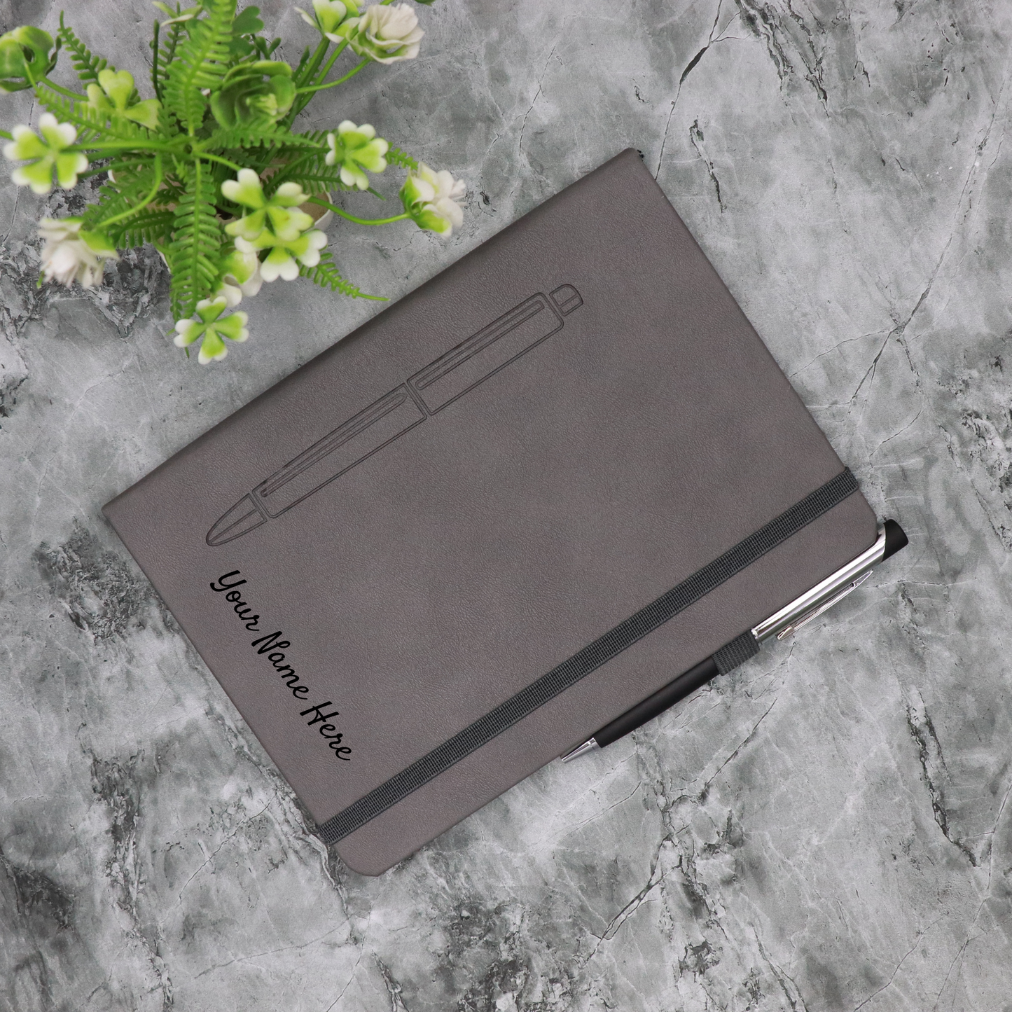 CrownLit A5 Grey Diary Notebook with Pen Design, Hardbound Cover, 162 Ruled Pages, Monthly Planner, Pen Holder, Elastic Closure. 21 x 15 cm