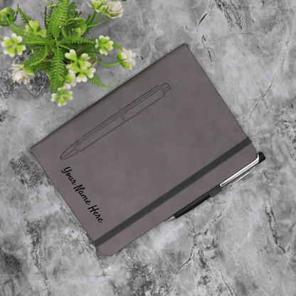 CrownLit A5 Grey Diary Notebook with Pen Design, Hardbound Cover, 162 Ruled Pages, Monthly Planner, Pen Holder, Elastic Closure. 21 x 15 cm