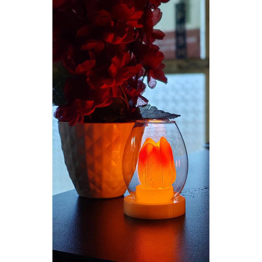 CrownLit LED Tulip Glass Table Lamp, Battery Operated, Decorative Mood Light, Orange Glow Pack of Two