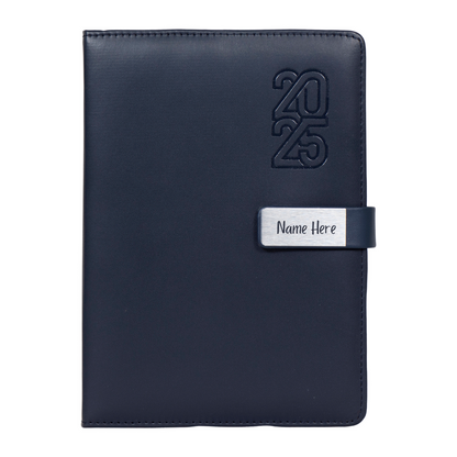Crownlit Personalised 2025 Diary with Magnetic Lock, Customizable Name, 365 Pages, Blue 21 x 15