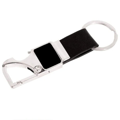 Personalised Metal Keychain with Bottle Opener, Pack of 10, Black Leather Loop, 10 cm x 3.3 cmz