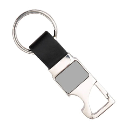 Personalised Metal Keychain with Bottle Opener, Pack of 10, Black Leather Loop, 10 cm x 3.3 cmz