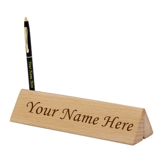 Desk Name Plate with Slim Metal Pen