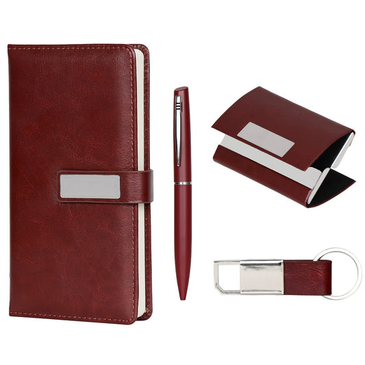 Personalised 4 in 1 Mini Diary Combo Set with Keychain Color Brown