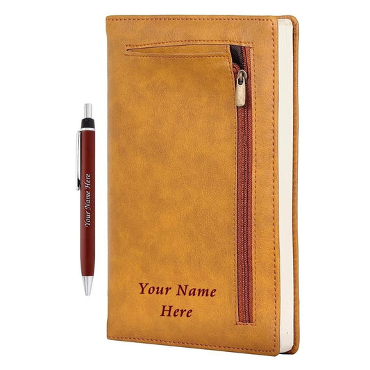 Crownlit Personalized Notes Diary with Zip Pouch and Pen with Name, A5 Size Diary